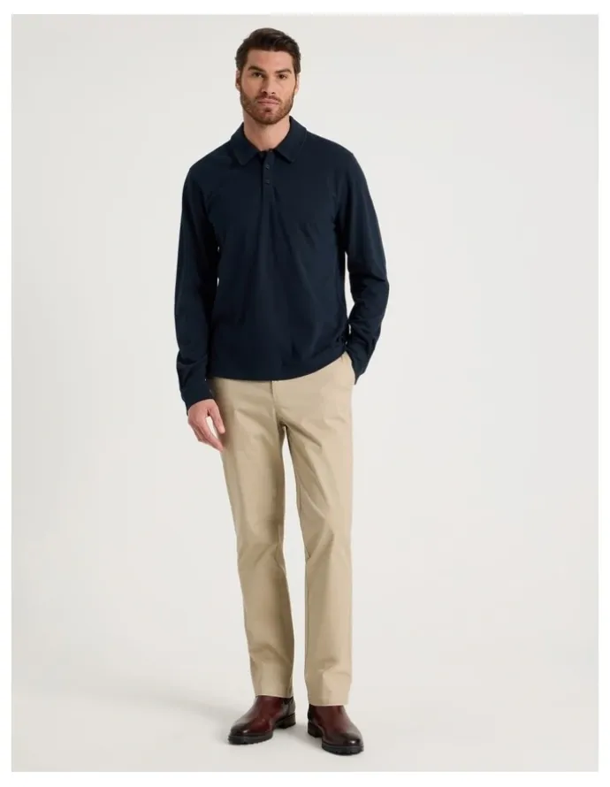 Basque Long Sleeve Polo in Navy