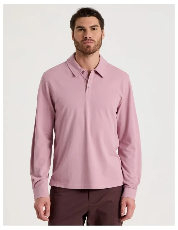 Basque Long Sleeve Polo in Pink