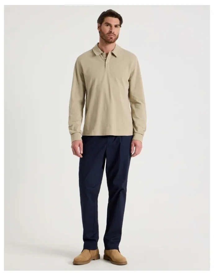 Basque Long Sleeve Polo in Sand