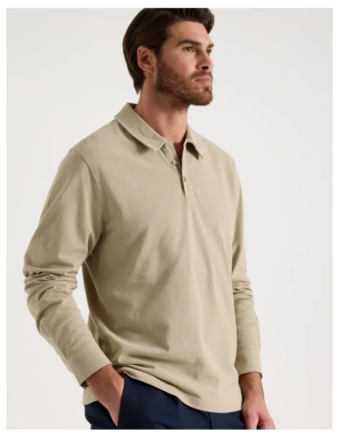 Basque Long Sleeve Polo in Sand