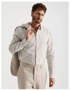 Basque Long Sleeve Shirt in Stone Stripe