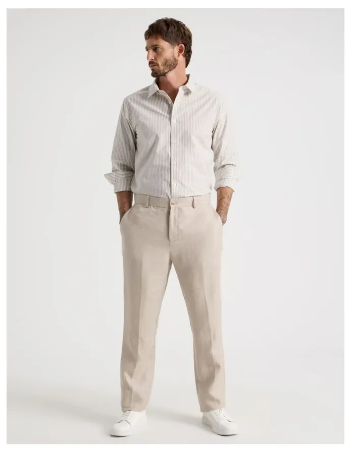 Basque Long Sleeve Shirt in Stone Stripe