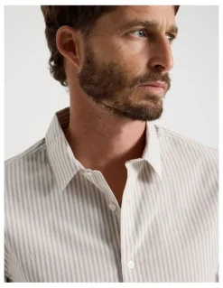 Basque Long Sleeve Shirt in Stone Stripe