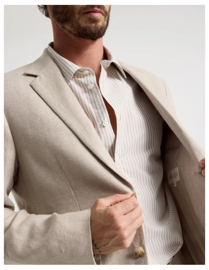 Basque Long Sleeve Shirt in Stone Stripe