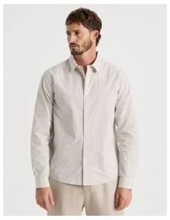 Basque Long Sleeve Shirt in Stone Stripe
