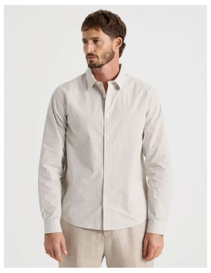 Basque Long Sleeve Shirt in Stone Stripe