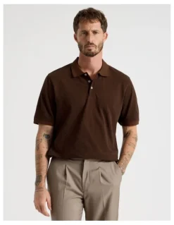 Basque Mercerised Cotton Birds Eye Polo in Brown