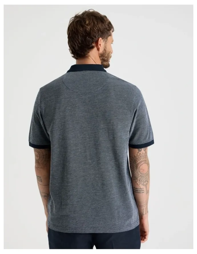 Basque Mercerised Cotton Birds Eye Polo in Navy