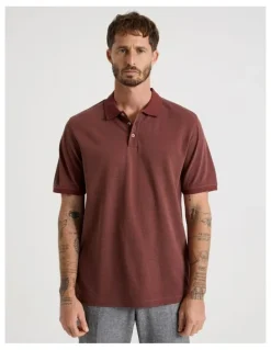 Basque Mercerised Cotton Birds Eye Polo in Sand