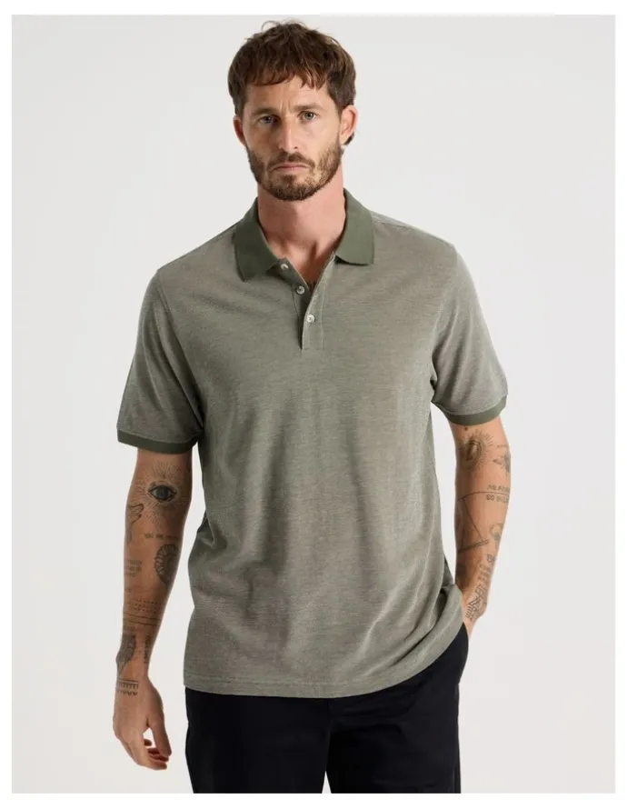 Basque Mercerised Cotton Birds Eye Polo in Olive