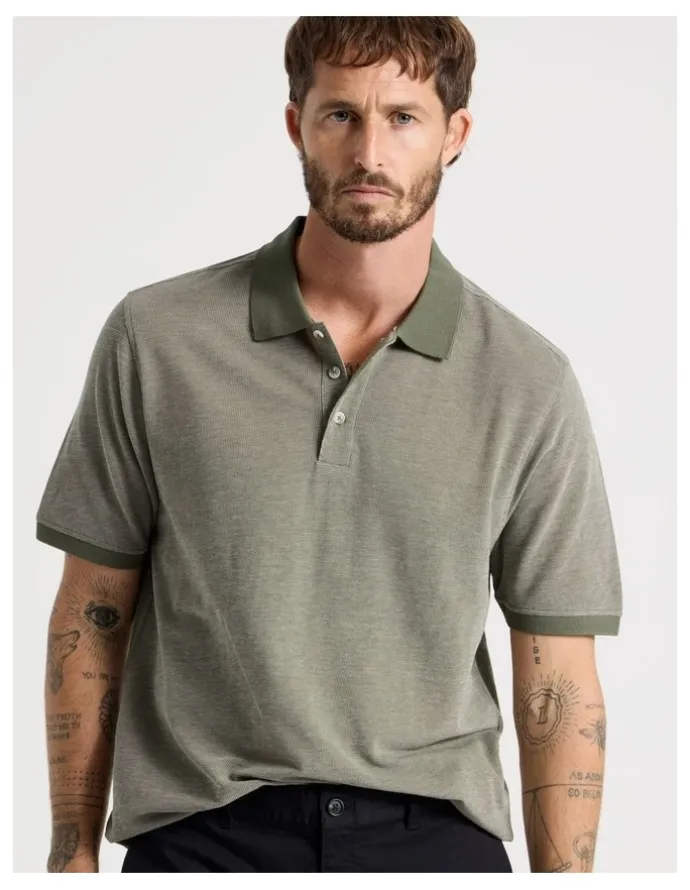 Basque Mercerised Cotton Birds Eye Polo in Olive