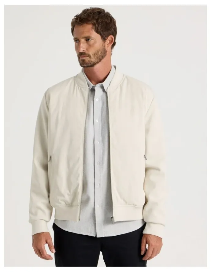 Basque Mixed Media Bomber in Ecru