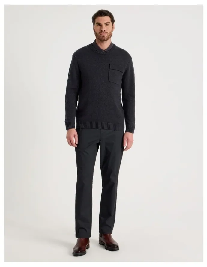 Basque Nep Yarn Knit Patch Pocket Sweater in Charcoal