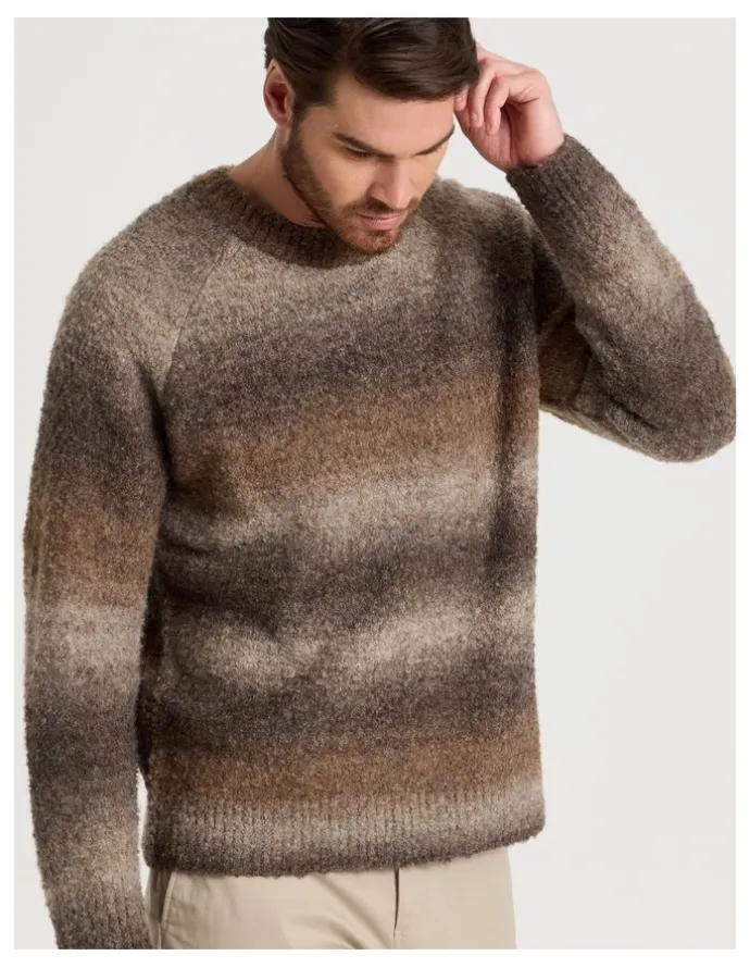 Basque Ombre Knit Crew Neck Sweater in Brown