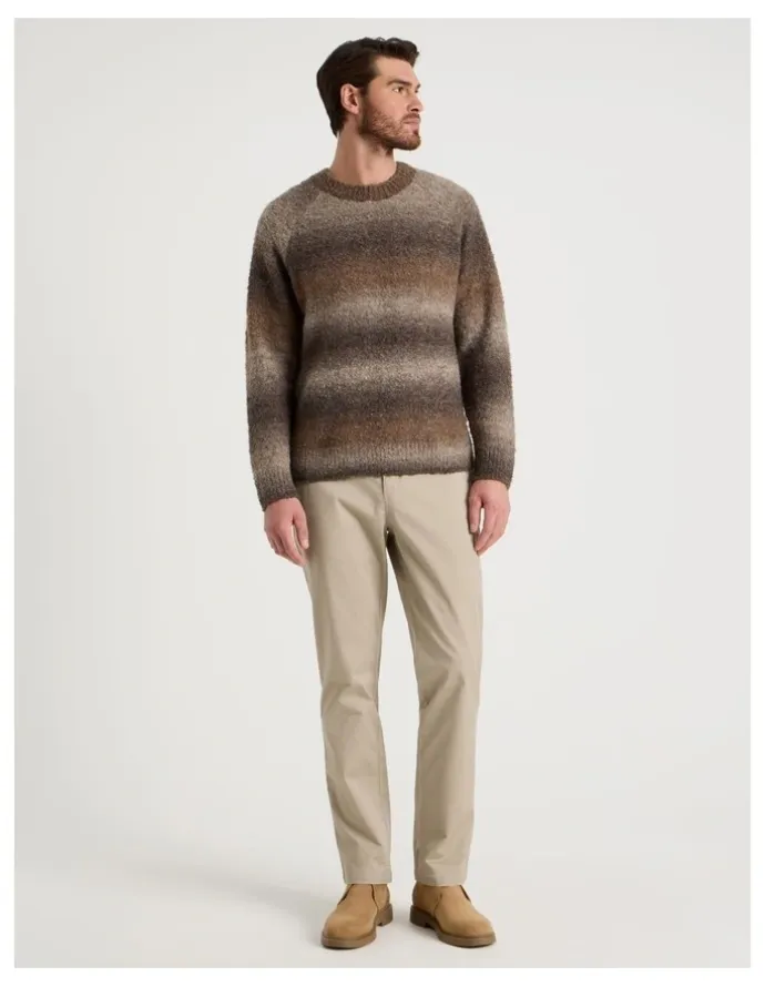 Basque Ombre Knit Crew Neck Sweater in Brown