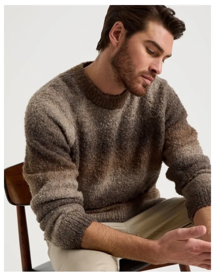 Basque Ombre Knit Crew Neck Sweater in Brown