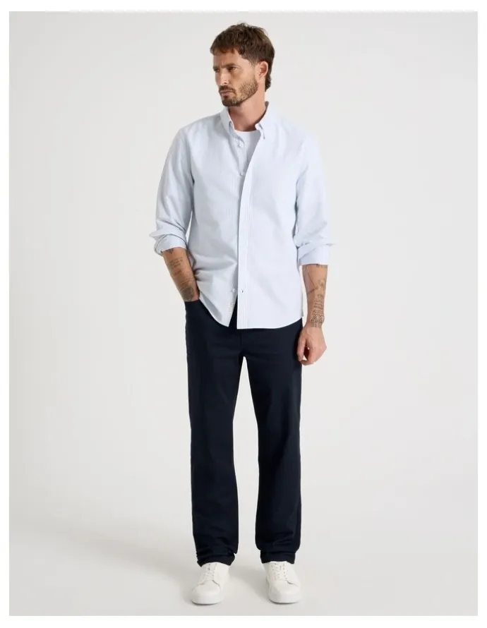 Basque Oxford Cotton Long Sleeve Shirt in Blue