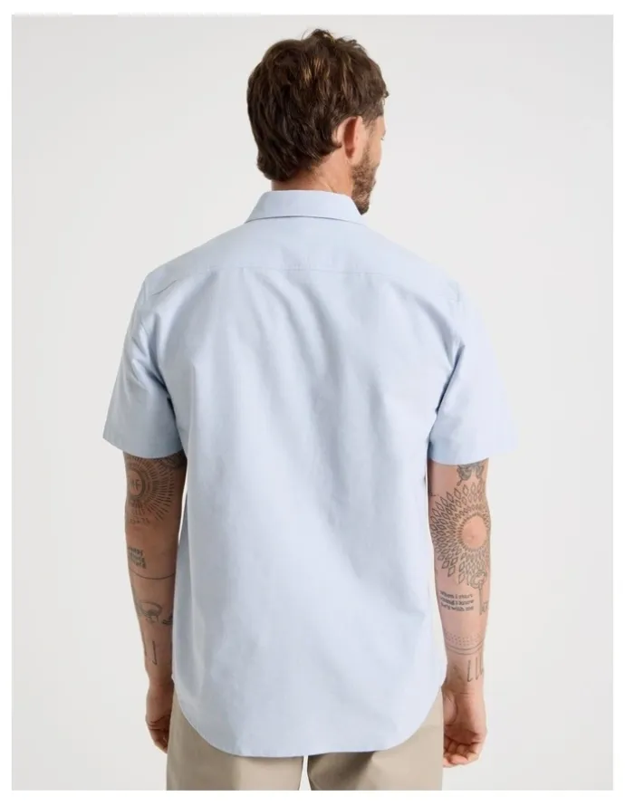 Basque Oxford Cotton Short Sleeve Shirt in Light Blue