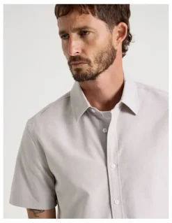 Basque Oxford Cotton Short Sleeve Shirt in Sand