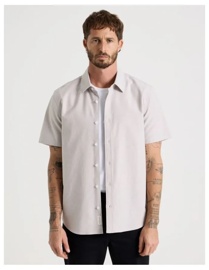 Basque Oxford Cotton Short Sleeve Shirt in Sand