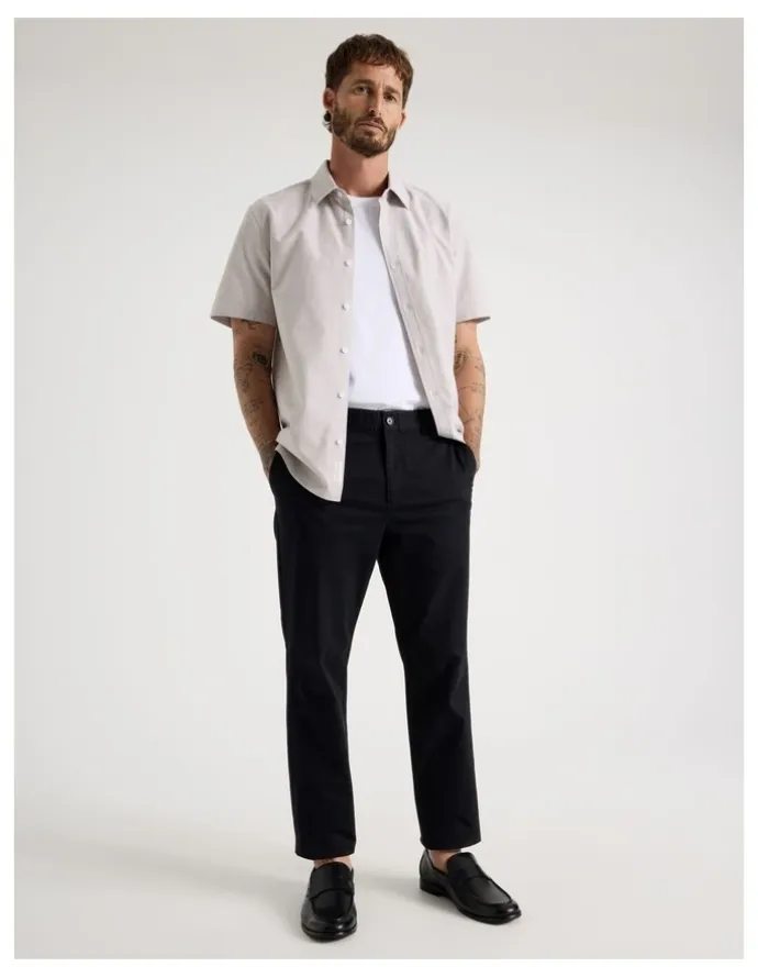 Basque Oxford Cotton Short Sleeve Shirt in Sand