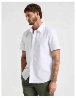 Basque Oxford Cotton Short Sleeve Shirt in White