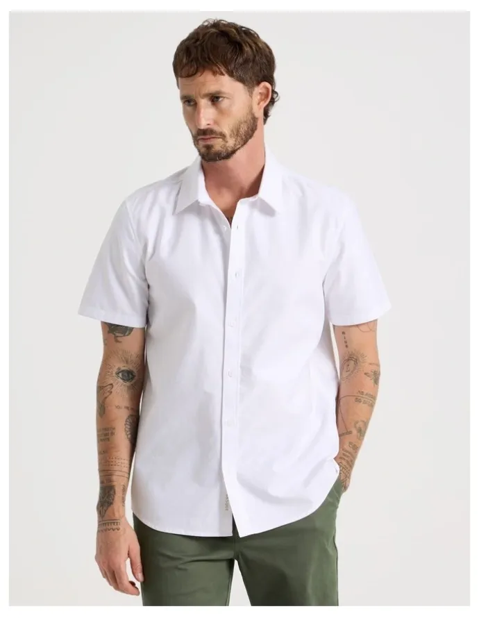 Basque Oxford Cotton Short Sleeve Shirt in White