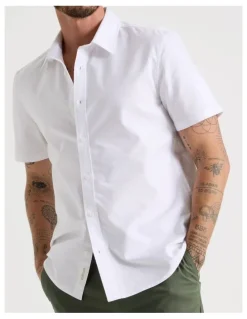Basque Oxford Cotton Short Sleeve Shirt in White