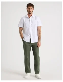 Basque Oxford Cotton Short Sleeve Shirt in White