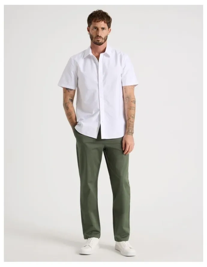 Basque Oxford Cotton Short Sleeve Shirt in White