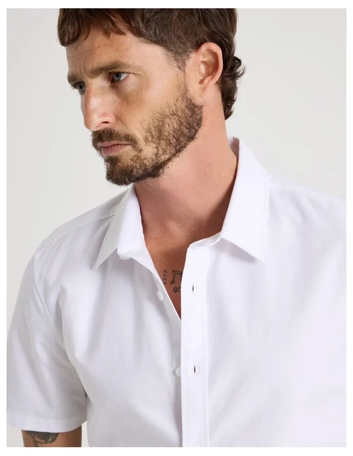 Basque Oxford Cotton Short Sleeve Shirt in White