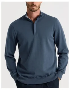 Basque Quarter Zip Knit Sweater in Midnight