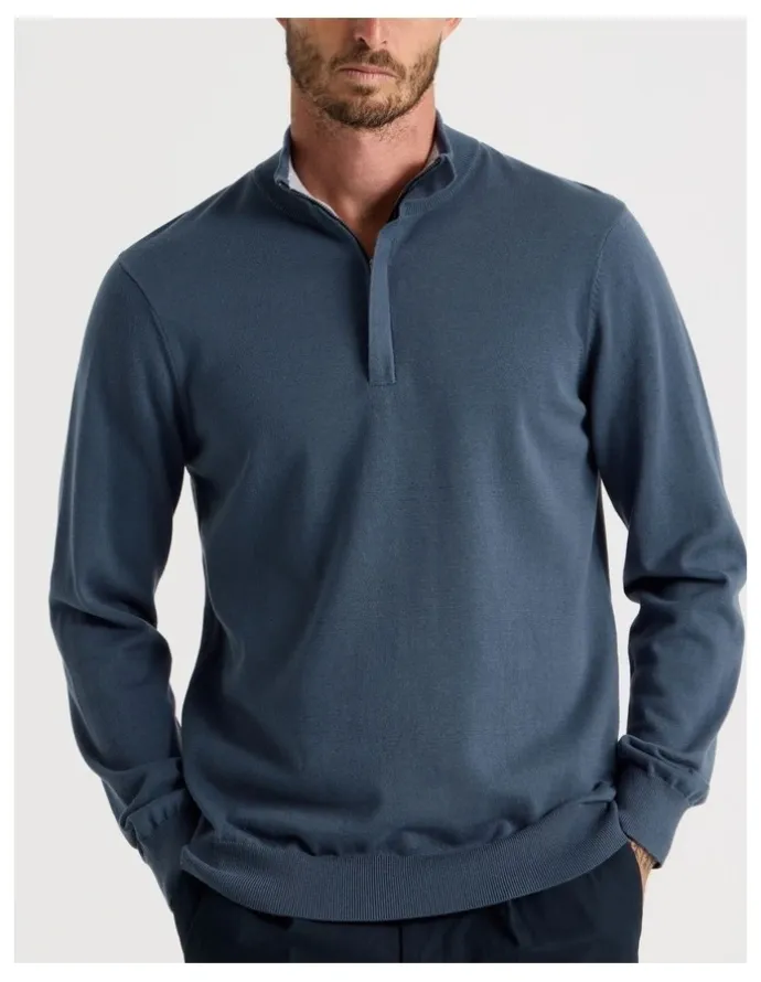 Basque Quarter Zip Knit Sweater in Midnight