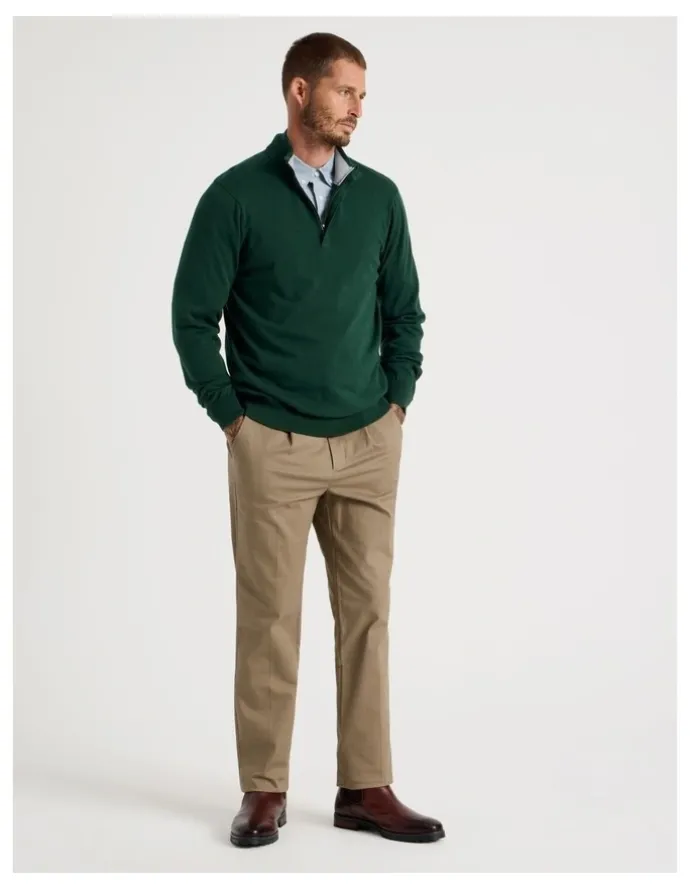 Basque Quarter Zip Knit Sweater in Emerald