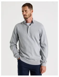 Basque Quarter Zip Knit Sweater in Grey