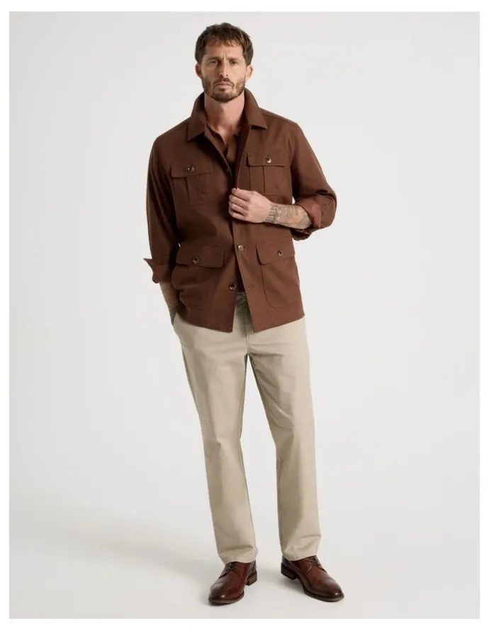 Basque Safari Style Jacket in Brown