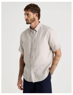 Basque Short Sleeve Linen Shirt in Silver Grey