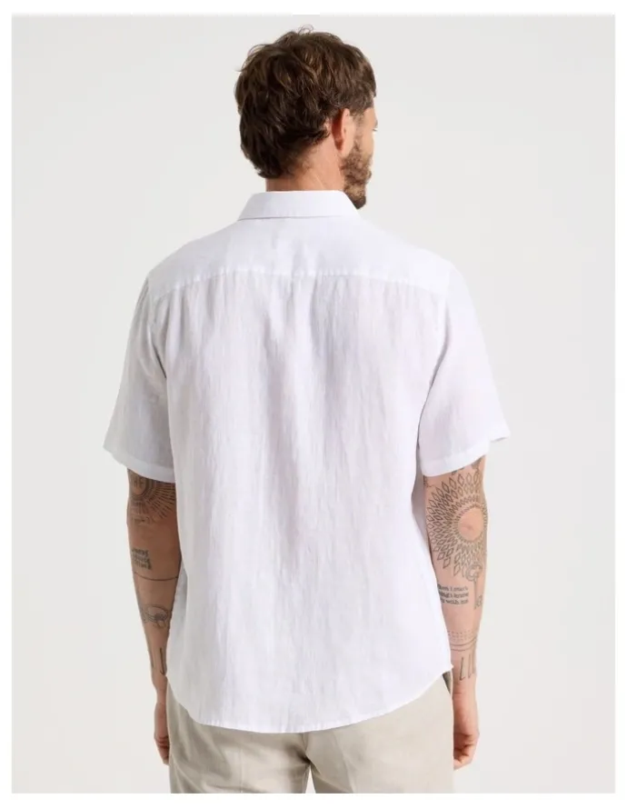 Basque Short Sleeve Linen Shirt in White