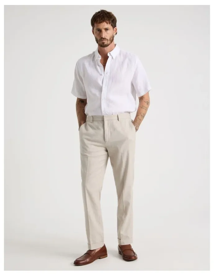 Basque Short Sleeve Linen Shirt in White
