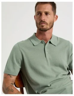 Basque Short Sleeve Merino Knit Polo in Light Green
