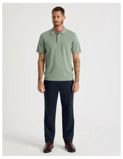 Basque Short Sleeve Merino Knit Polo in Light Green