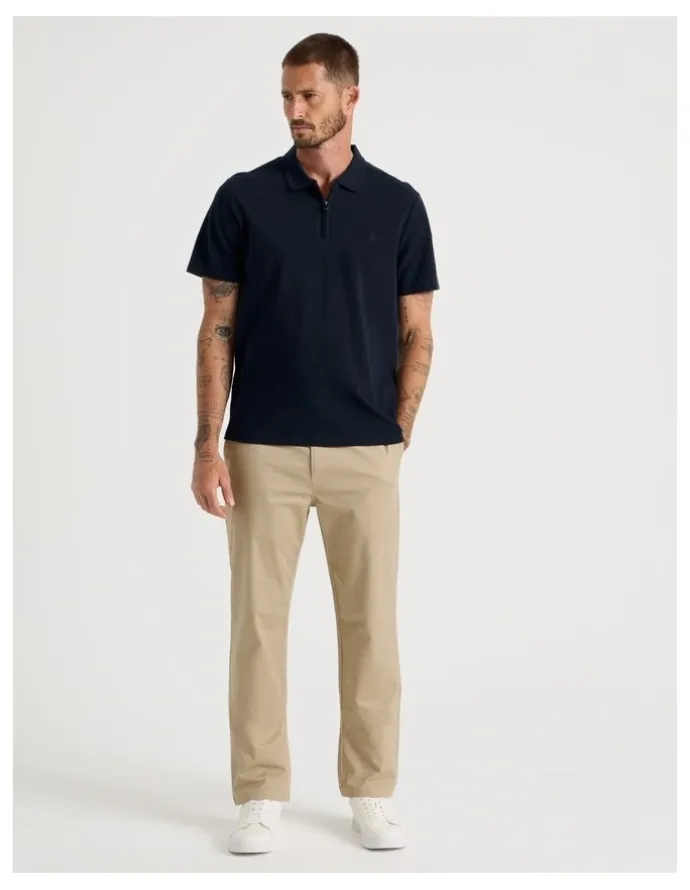 Basque Short Sleeve Zip Polo in Navy