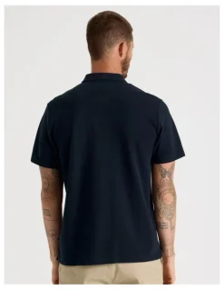 Basque Short Sleeve Zip Polo in Navy