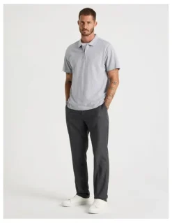 Basque Short Sleeve Zip Polo in Grey Marle
