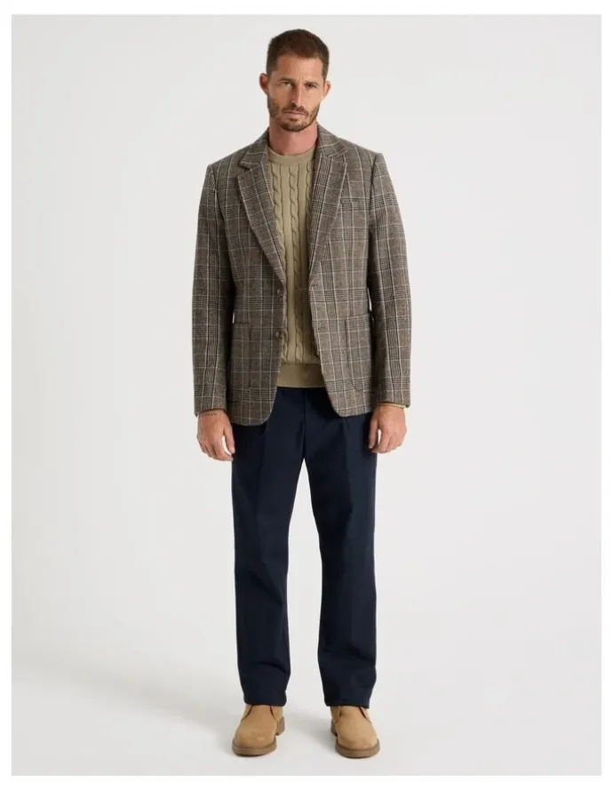 Basque Single Breasted Checked Blazer in Brown