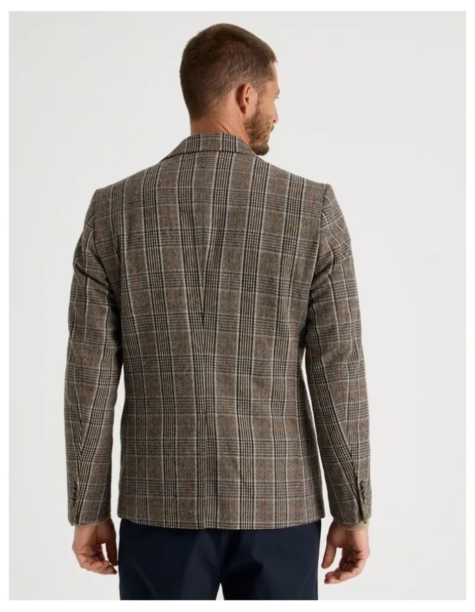 Basque Single Breasted Checked Blazer in Brown