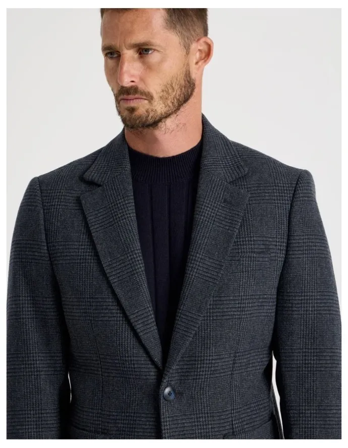 Basque Single Breasted Checked Blazer in Navy