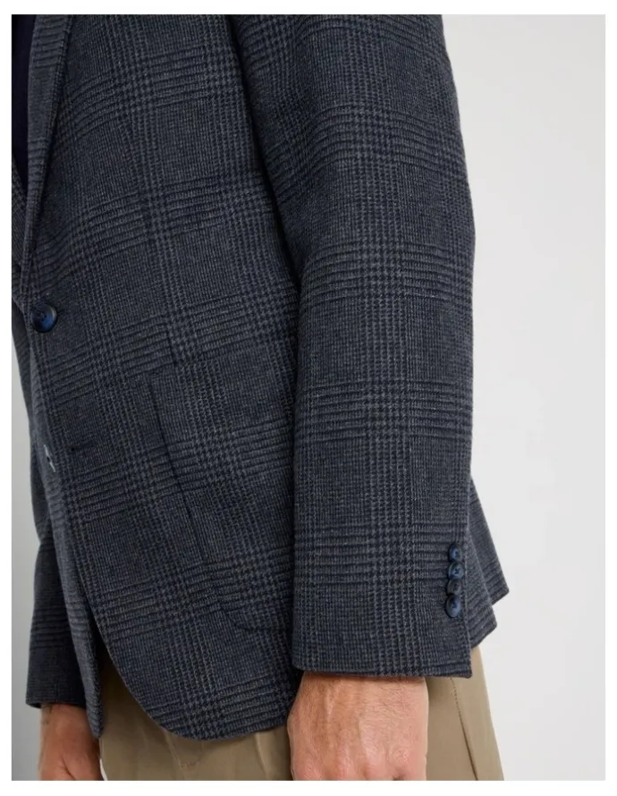 Basque Single Breasted Checked Blazer in Navy