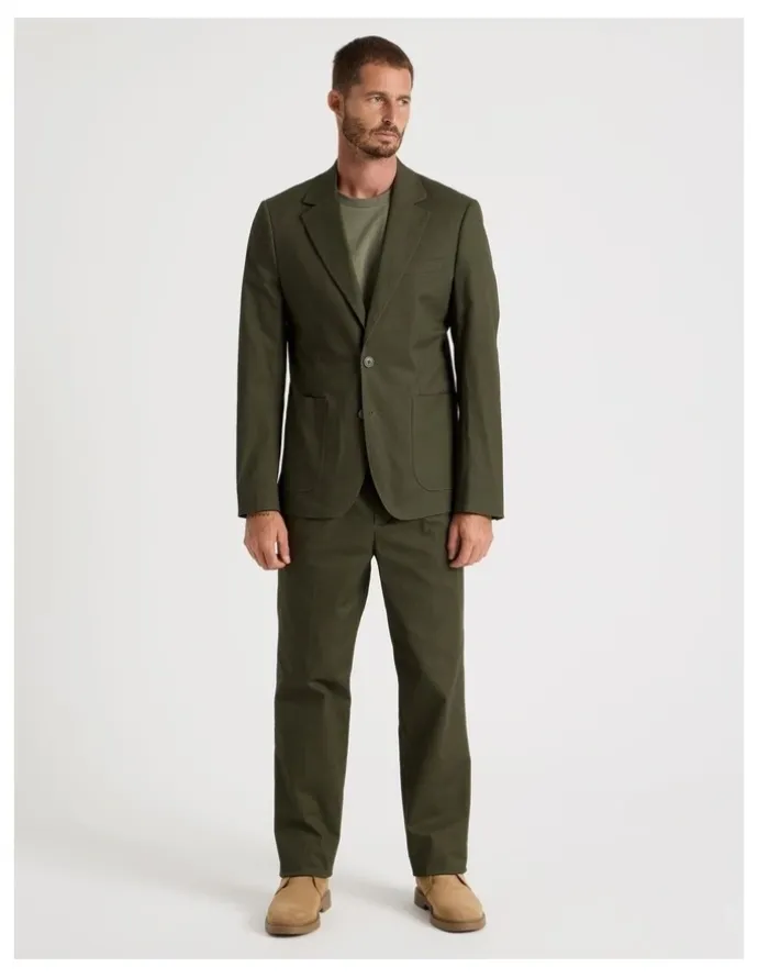 Basque Single Breasted Textured Blazer in Olive