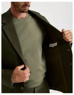 Basque Single Breasted Textured Blazer in Olive